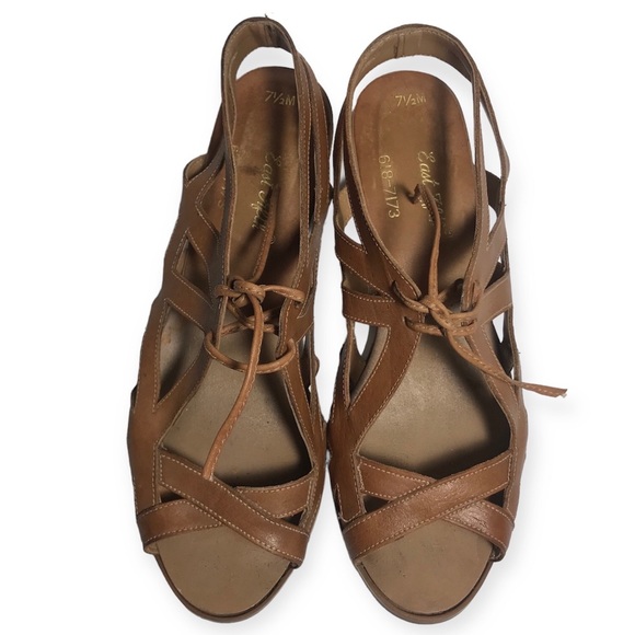 Vintage East Fifth Brown Low Wedge Gladiator Strappy Sandals Siz 7 1/2 - Picture 6 of 13